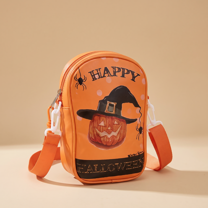 Boo Bags Witch Pumpkin crossbody phone bag, orange with jack-o-lantern in a witch hat